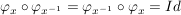 $ \varphi_x \circ \varphi_{x^{-1}} = \varphi_{x^{-1}} \circ \varphi_x = Id $ $ \varphi_x \circ \varphi_{x^{-1}} = \varphi_{x^{-1}} \circ \varphi_x = Id $