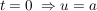 $ t=0\ \Rightarrow u=a $ $ t=0\ \Rightarrow u=a $