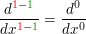 $ \bruch{d^{\red{1}-\green{1}}}{dx^{\red{1}-\green{1}}}=\bruch{d^0}{dx^0} $
